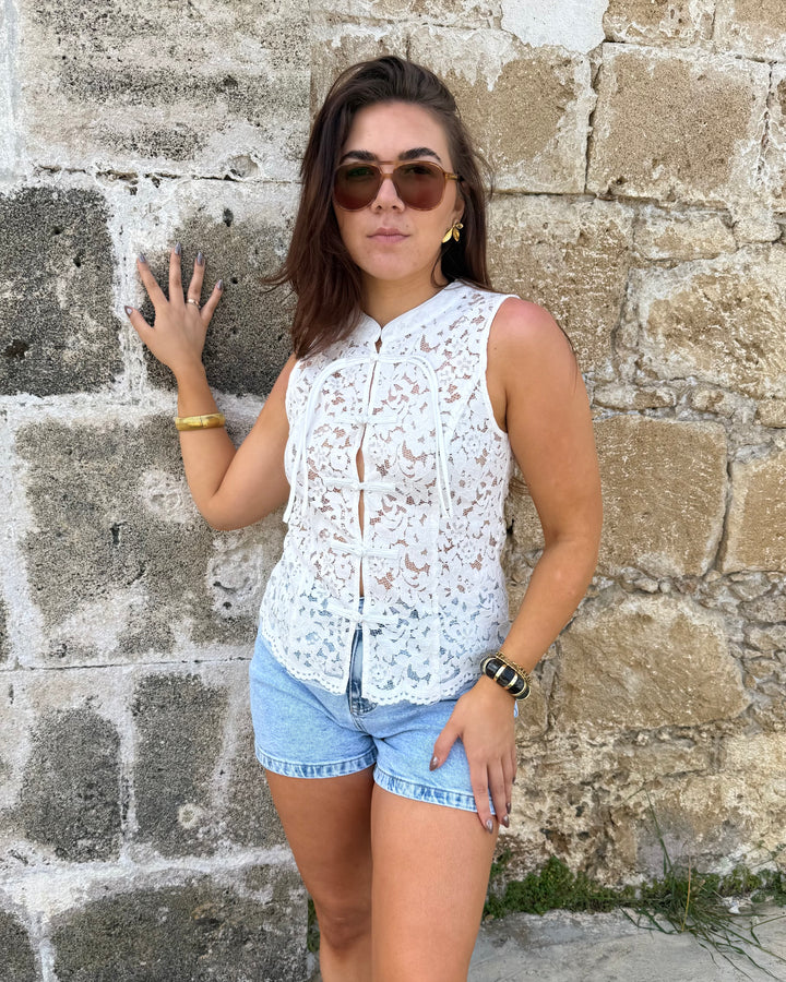 Lace Tie Front Top