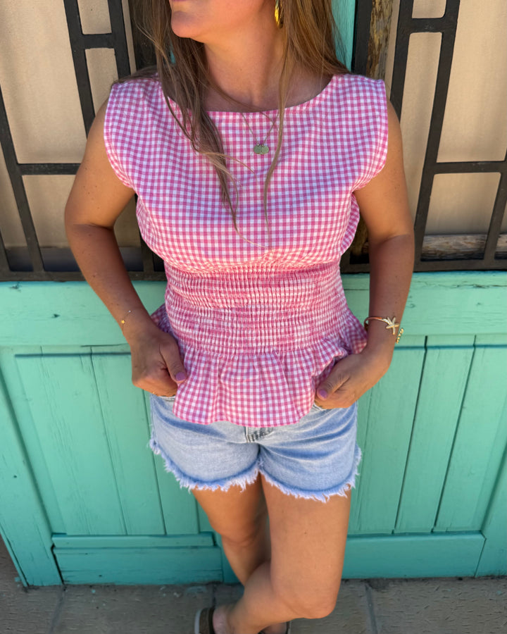 Vichy-Top mit Smock-Taille