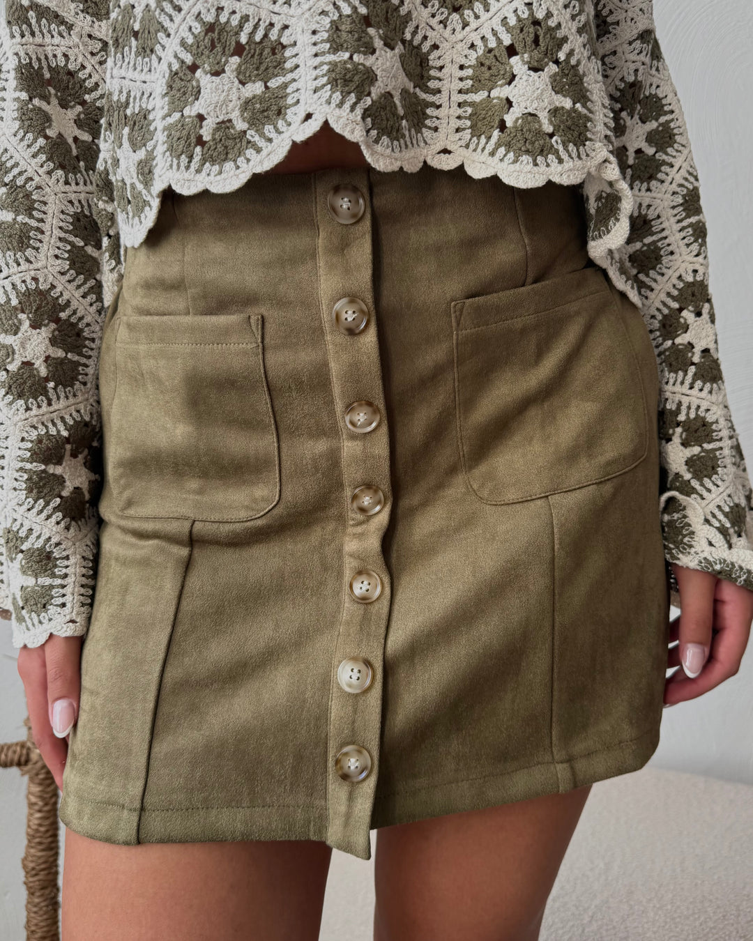 OLIVE SUEDE - SKIRT