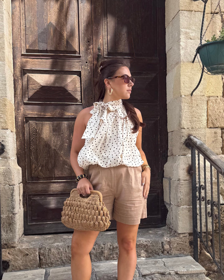 Polka Dot Tie Blouse – Cream