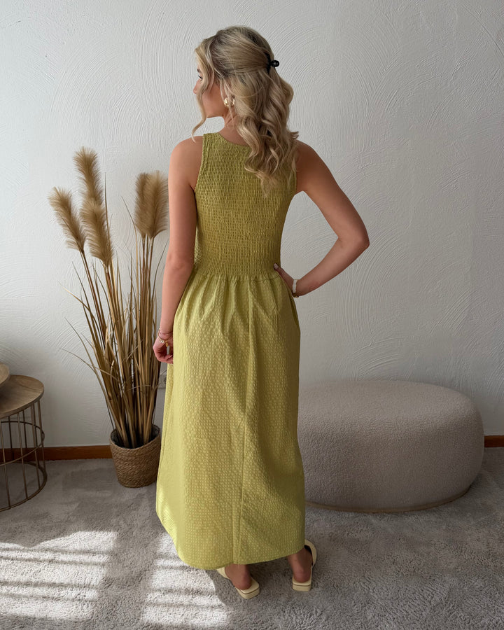 Smocked Maxi-Kleid Lime