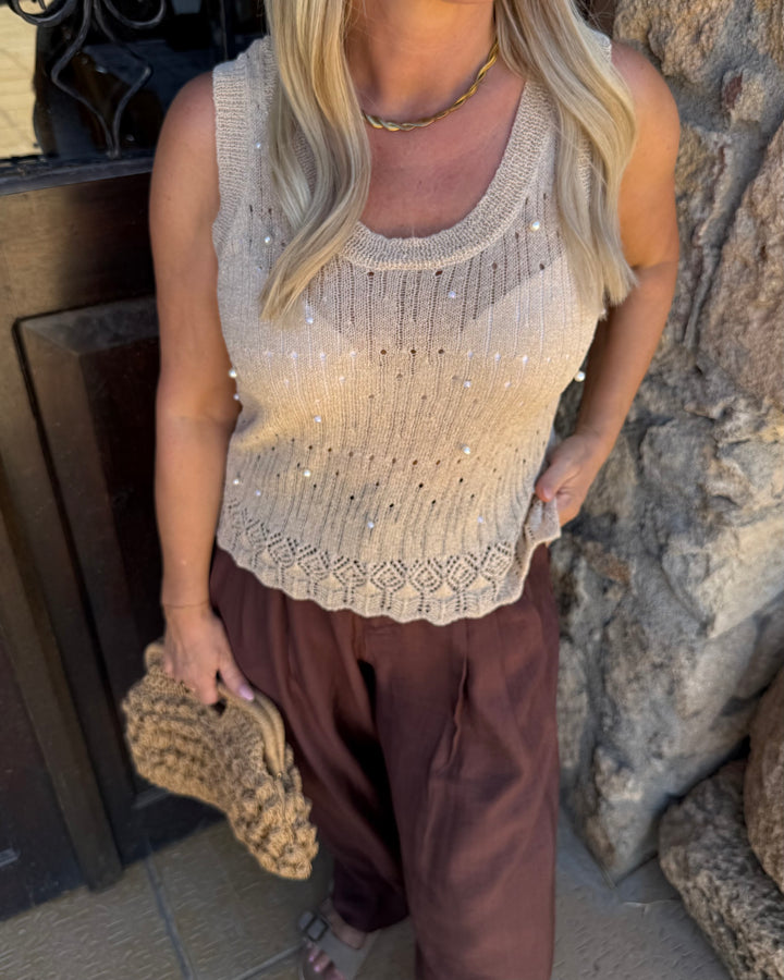 Openwork Knit Top – Sand Pearl