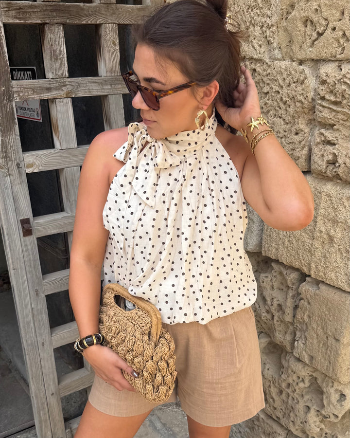 Polka Dot Tie Blouse – Cream