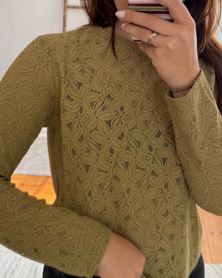 Spitzen-Longsleeve in Olive