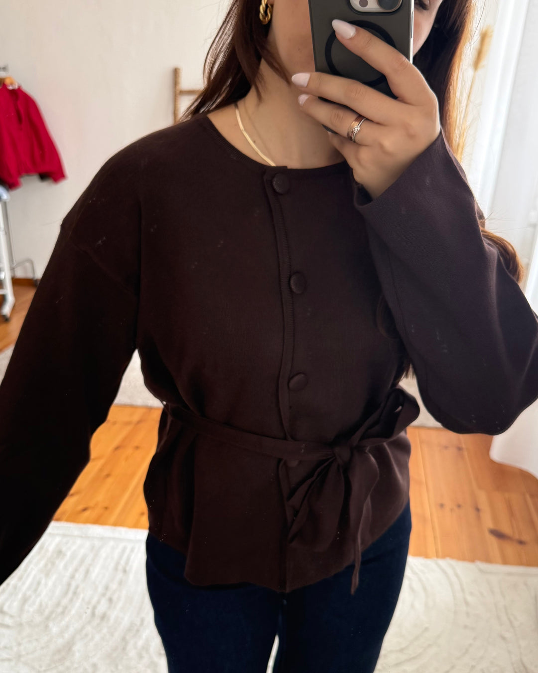 Strickjacke mit Bindegürtel