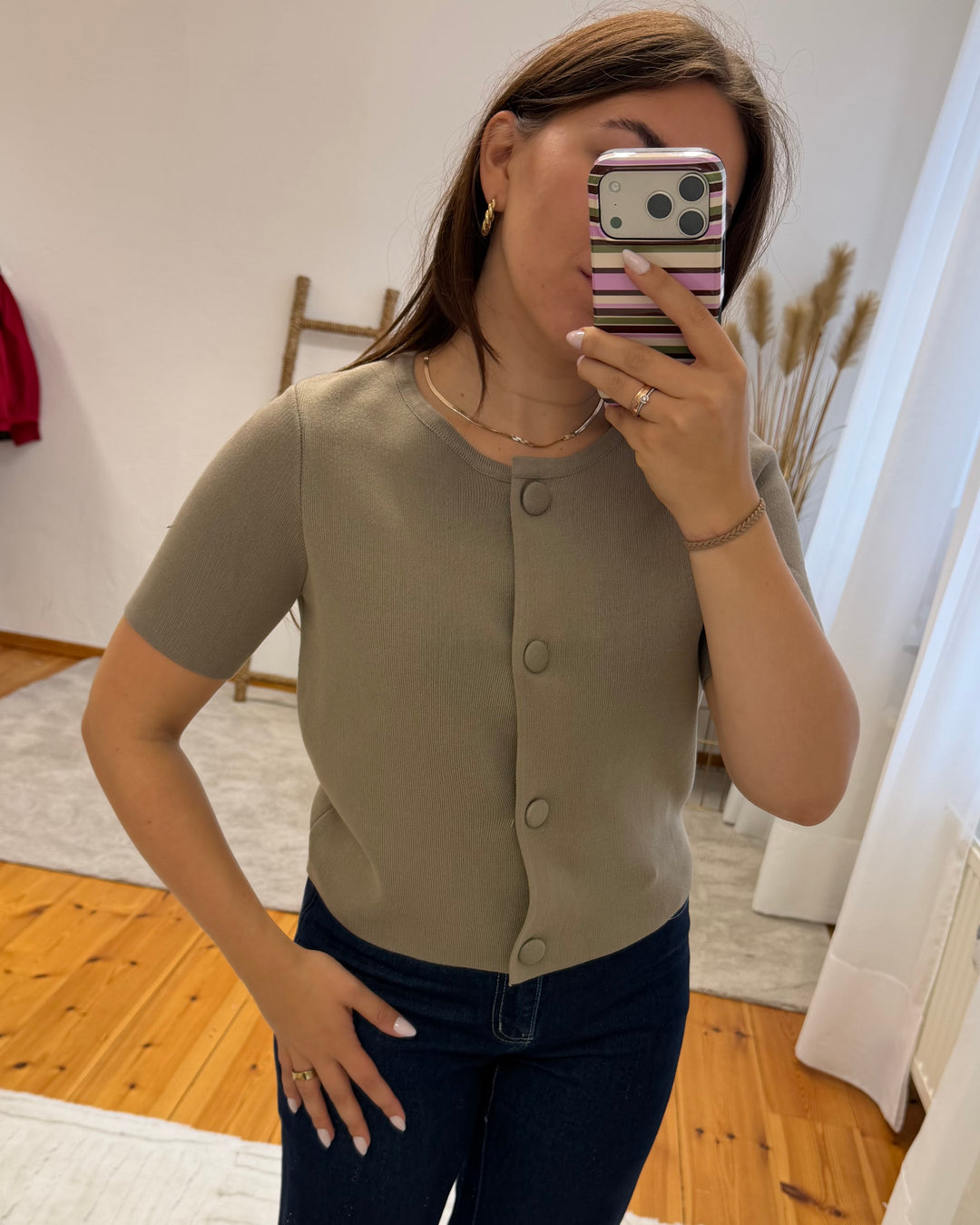 Kurzarm Cardigan mit Knöpfen