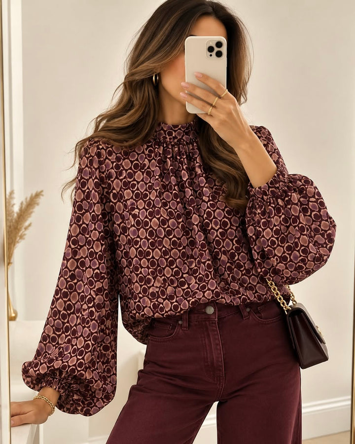 Chiffon-Bluse mit Stehkragen und Ballonärmeln