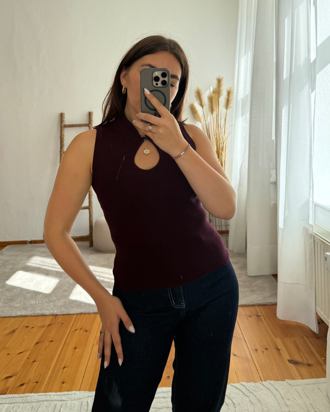 Rippstrick-Top mit Keyhole