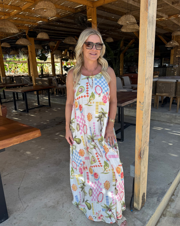 Tropical Maxi Dress – Perlen-Träger