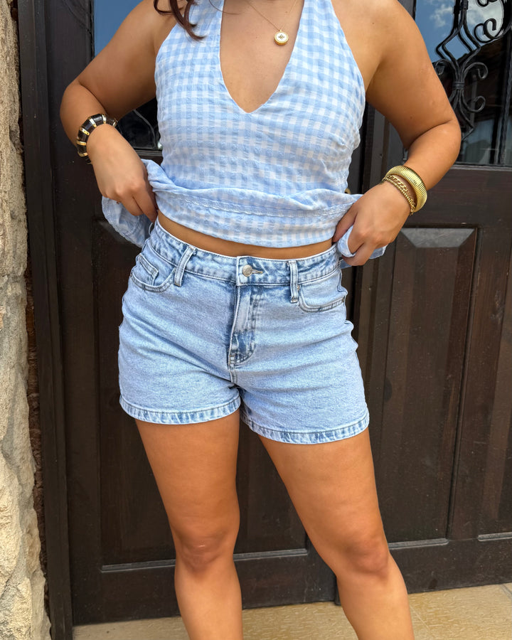 mom fit denim shorts