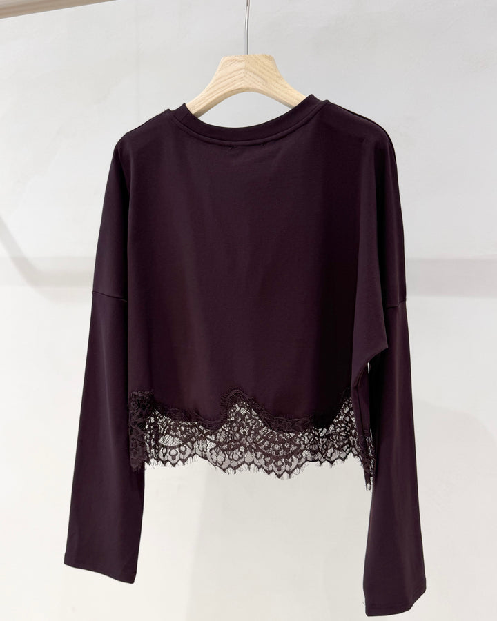 Cropped Sweatshirt mit Spitzensaum