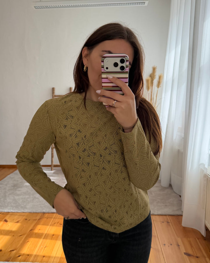 Spitzen-Longsleeve in Olive