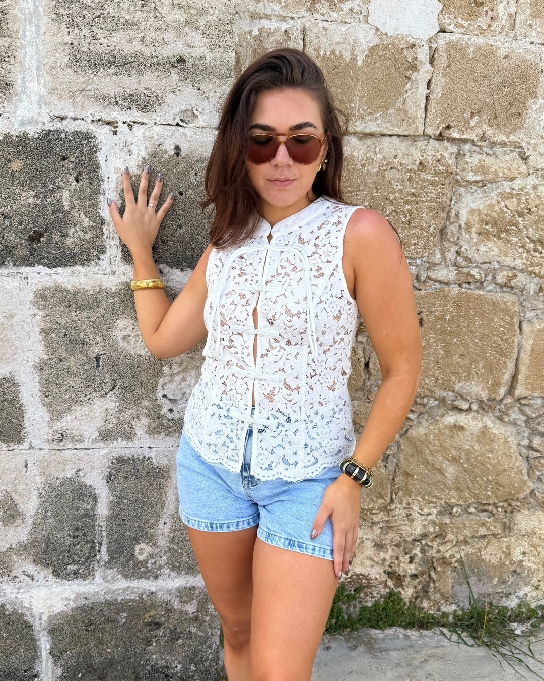 Lace Tie Front Top