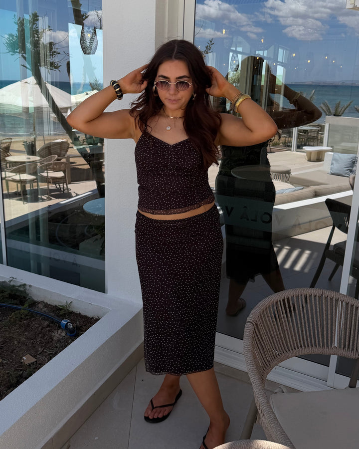 Mesh Polka Dot Midi Rock