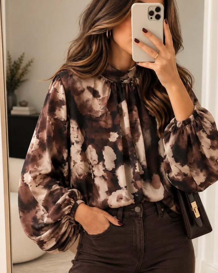 Chiffon-Bluse mit Stehkragen und Ballonärmeln