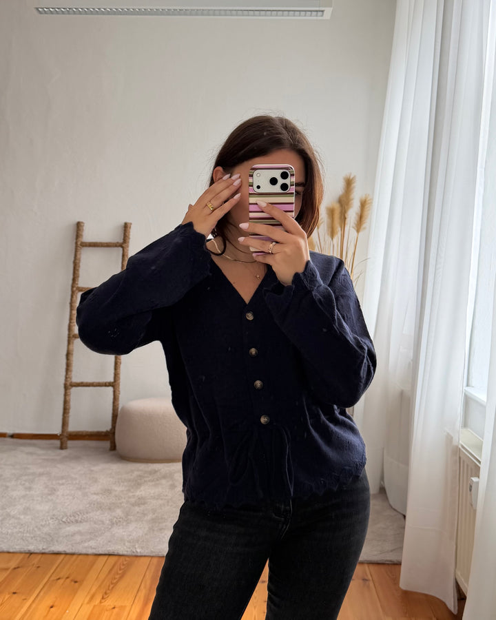 Pointelle-Strickjacke mit Taillenband