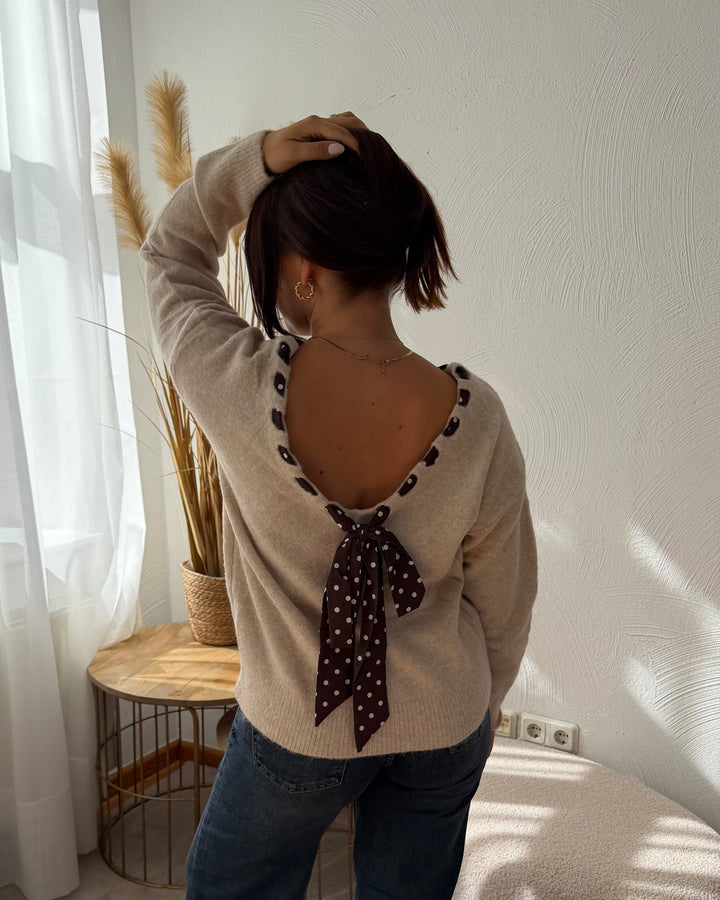 Strickpullover mit Punkte-Schleife