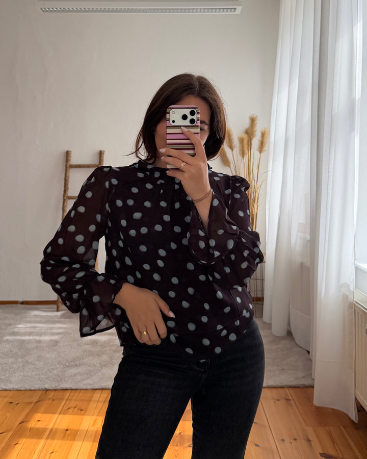 Chiffon-Bluse mit Punkten und Volantärmeln