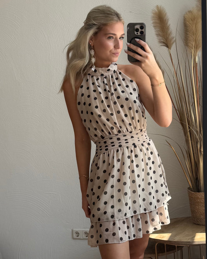 Punkte-Midikleid mit Rüschensaum