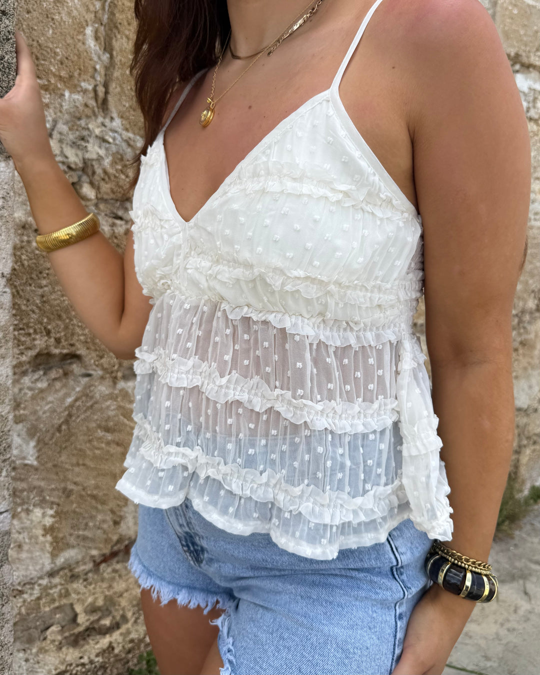 Romantic Lace Babydoll Top – White