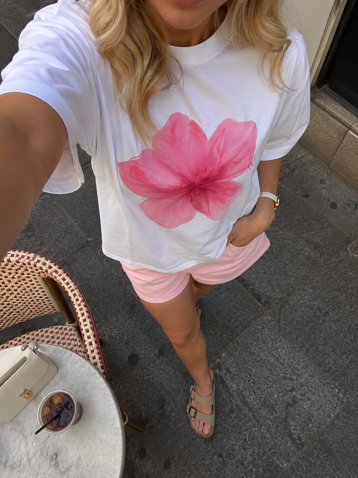 Hibiskus Oversized T-Shirt – Weiß