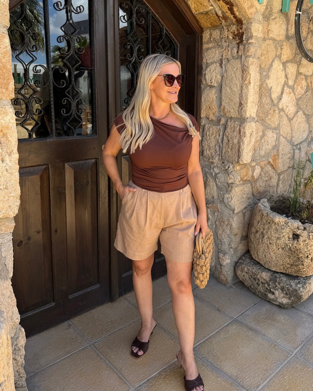 Linen Blend Shorts - Sand