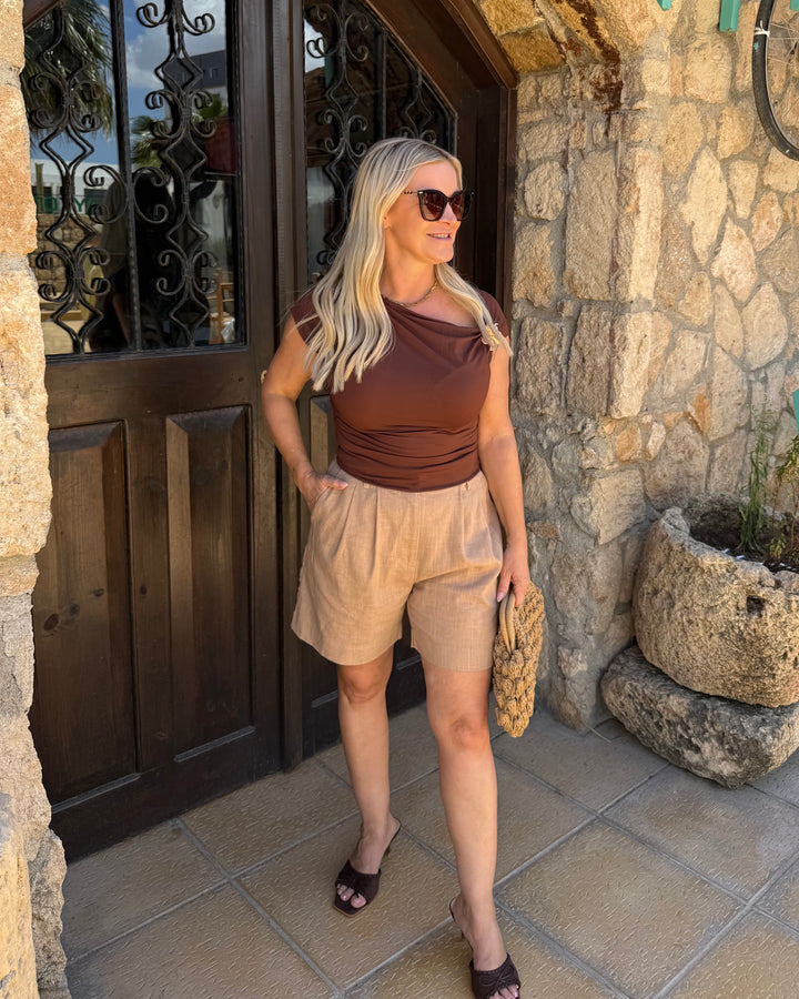 Linen Blend Shorts - Sand