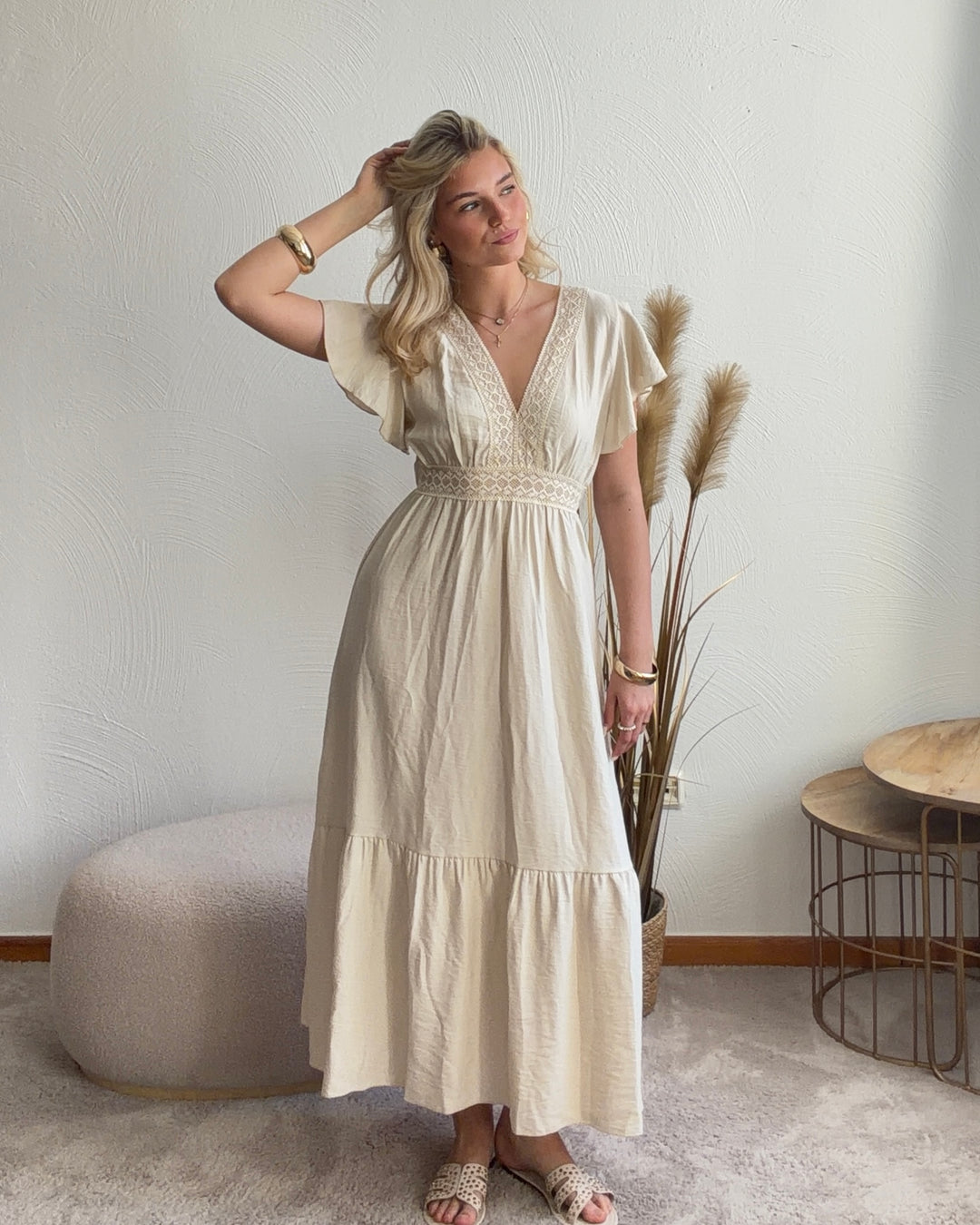 Boho Maxi-Kleid Creme