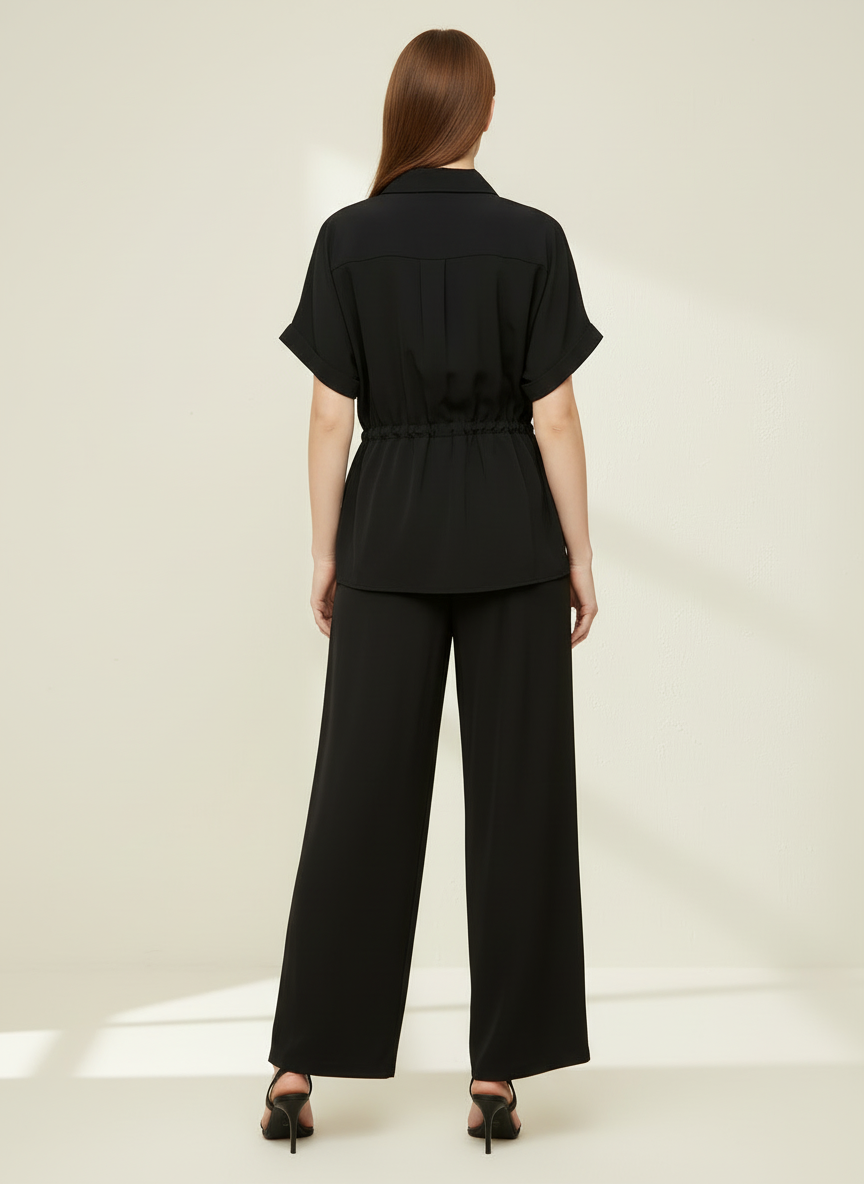 Bluse & Wide-Leg Hose Set Schwarz