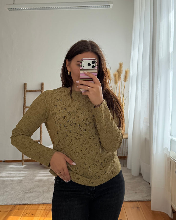 Spitzen-Longsleeve in Olive