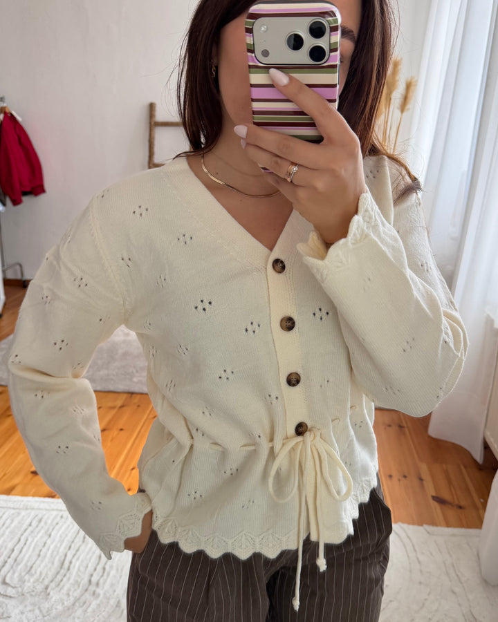 Pointelle-Strickjacke mit Taillenband