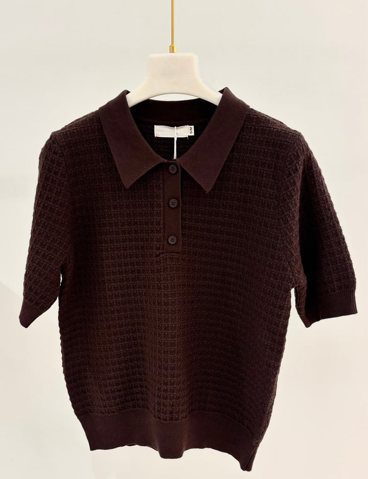 Espresso Strick-Poloshirt