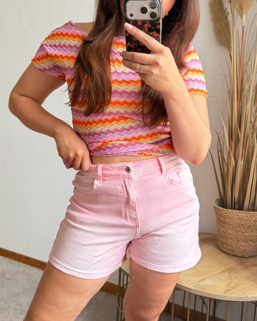 Jeans Shorts Pink — High Waist
