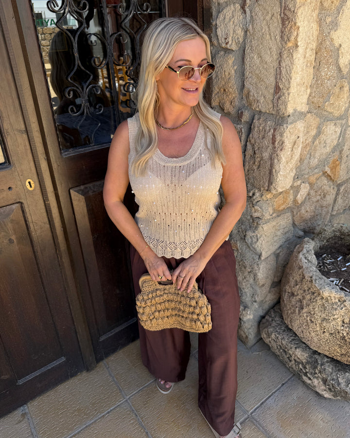 Openwork Knit Top – Sand Pearl