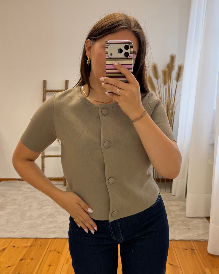 Kurzarm Cardigan mit Knöpfen