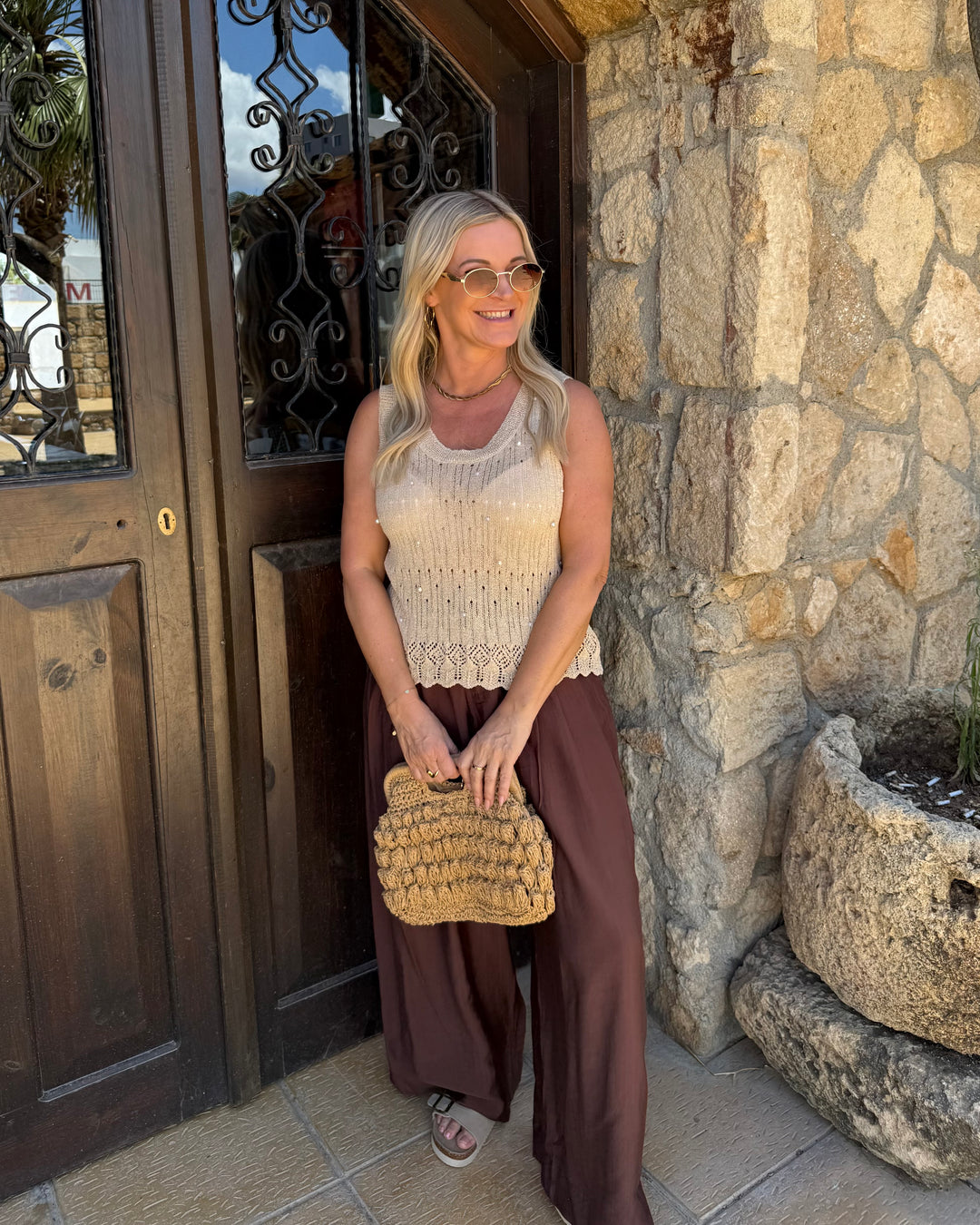 Openwork Knit Top – Sand Pearl
