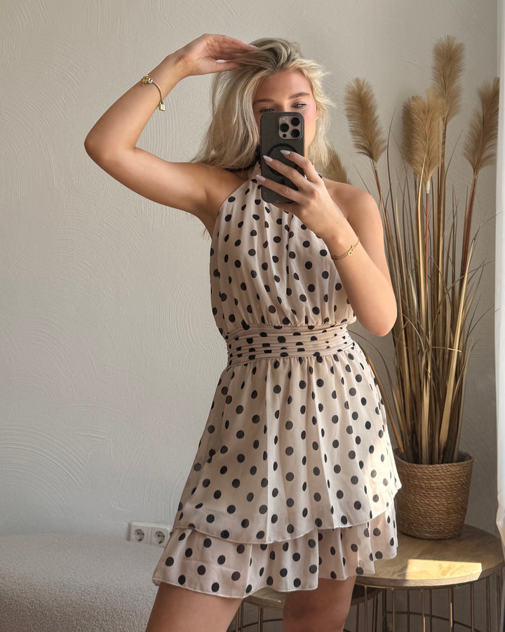 Punkte-Midikleid mit Rüschensaum