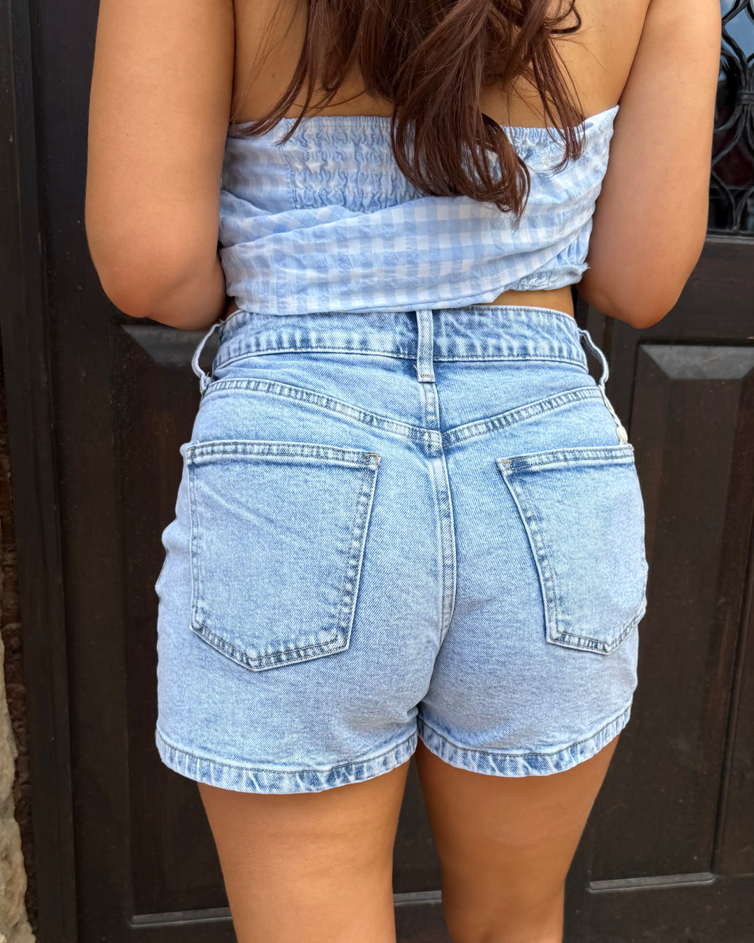mom fit denim shorts
