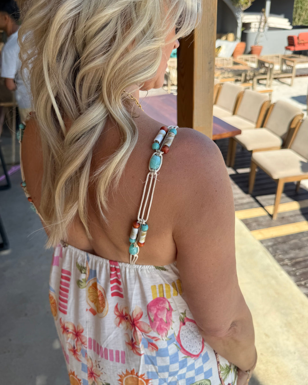 Tropical Maxi Dress – Perlen-Träger