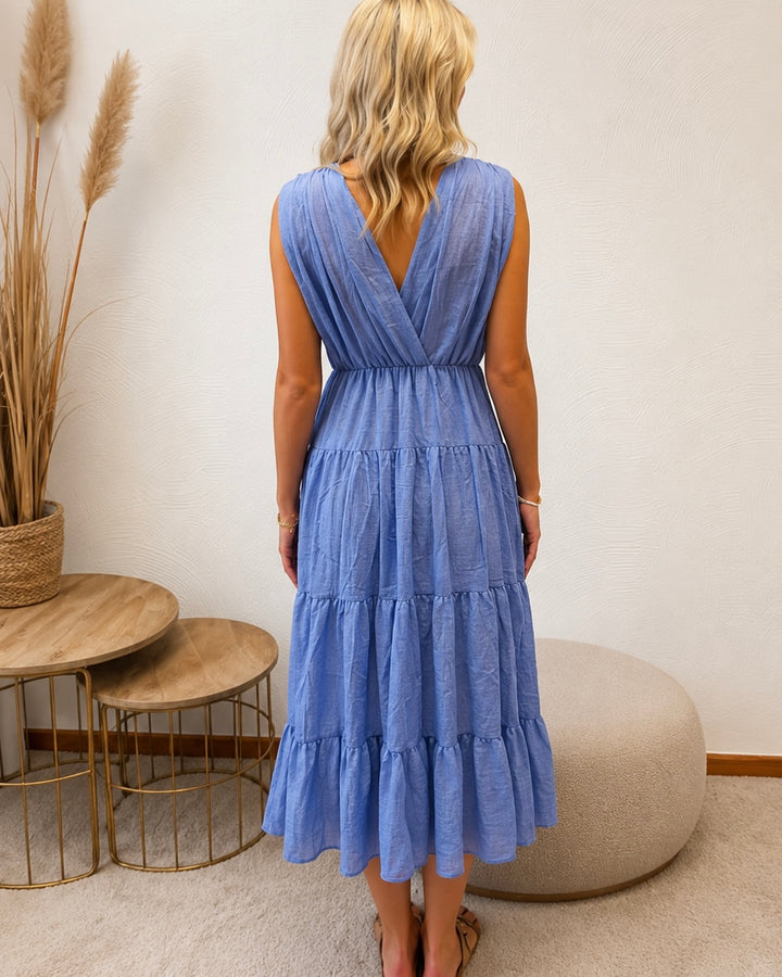 Hellblaues besticktes Maxikleid