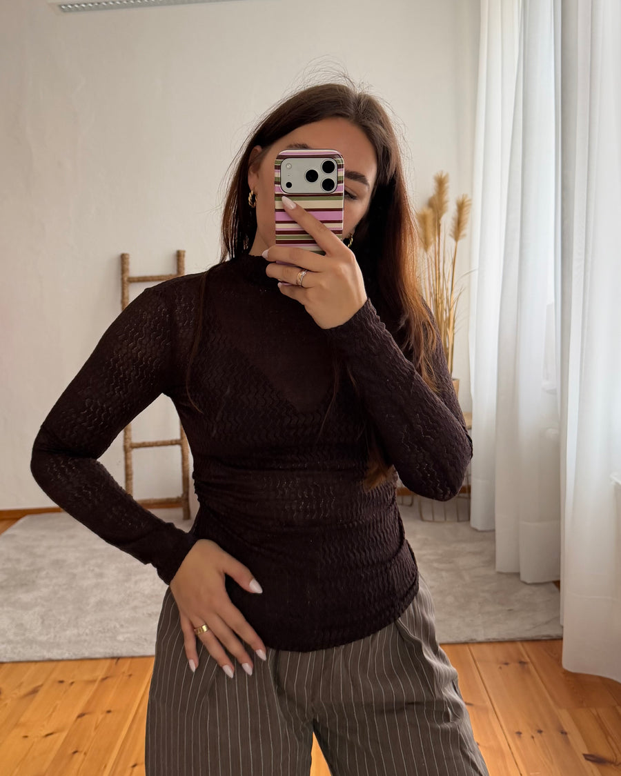 Struktur-Longsleeve mit Stehkragen verschiedene Farben