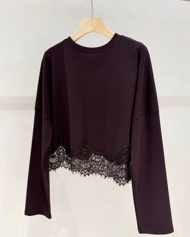 Cropped Sweatshirt mit Spitzensaum
