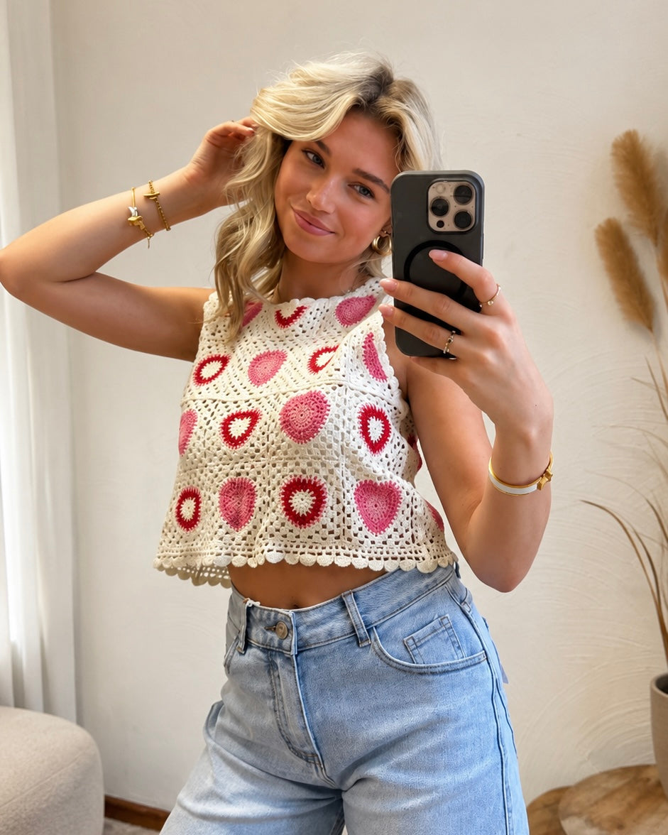 Crochet Heart Top – Rosa