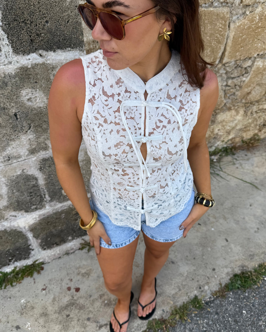 Lace Tie Front Top