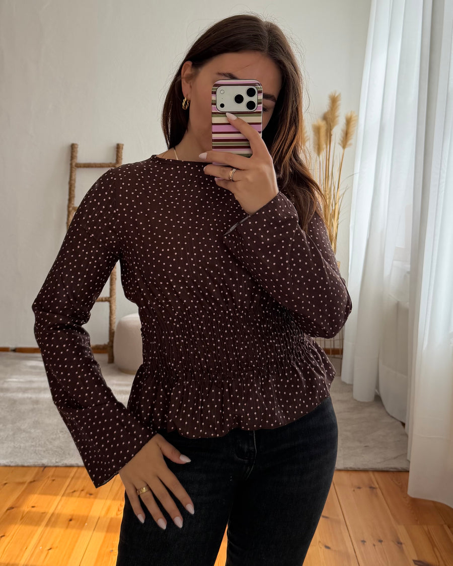 Punkte-Bluse mit Smok-Taille