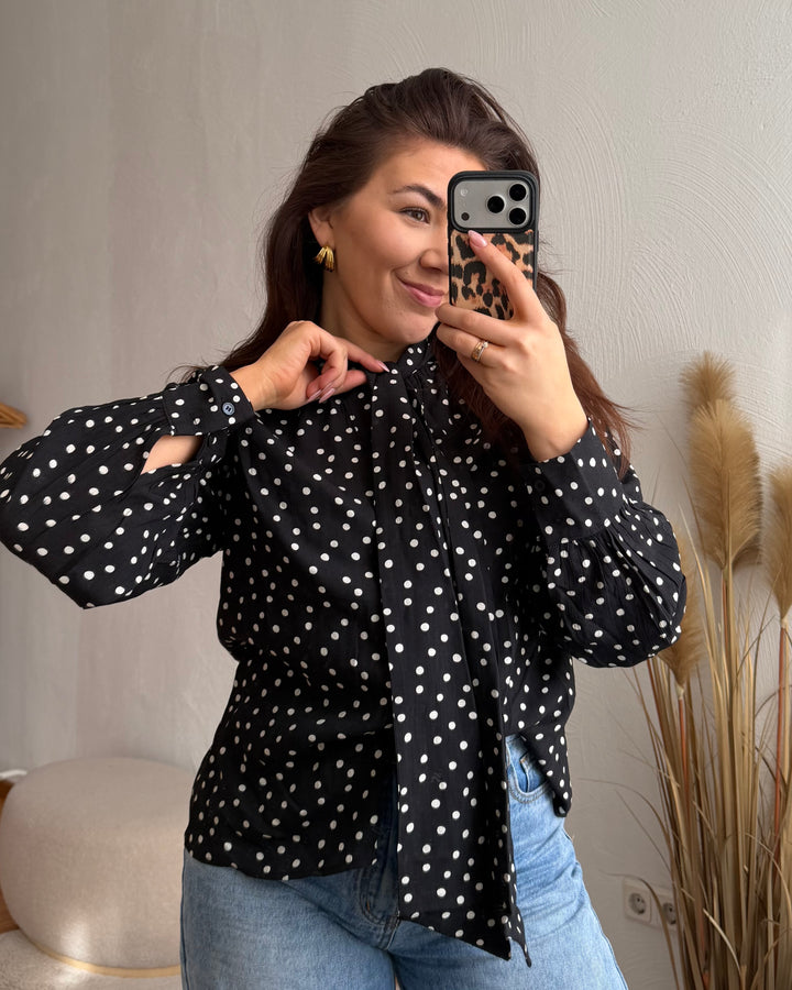 Polka Bow Bluse