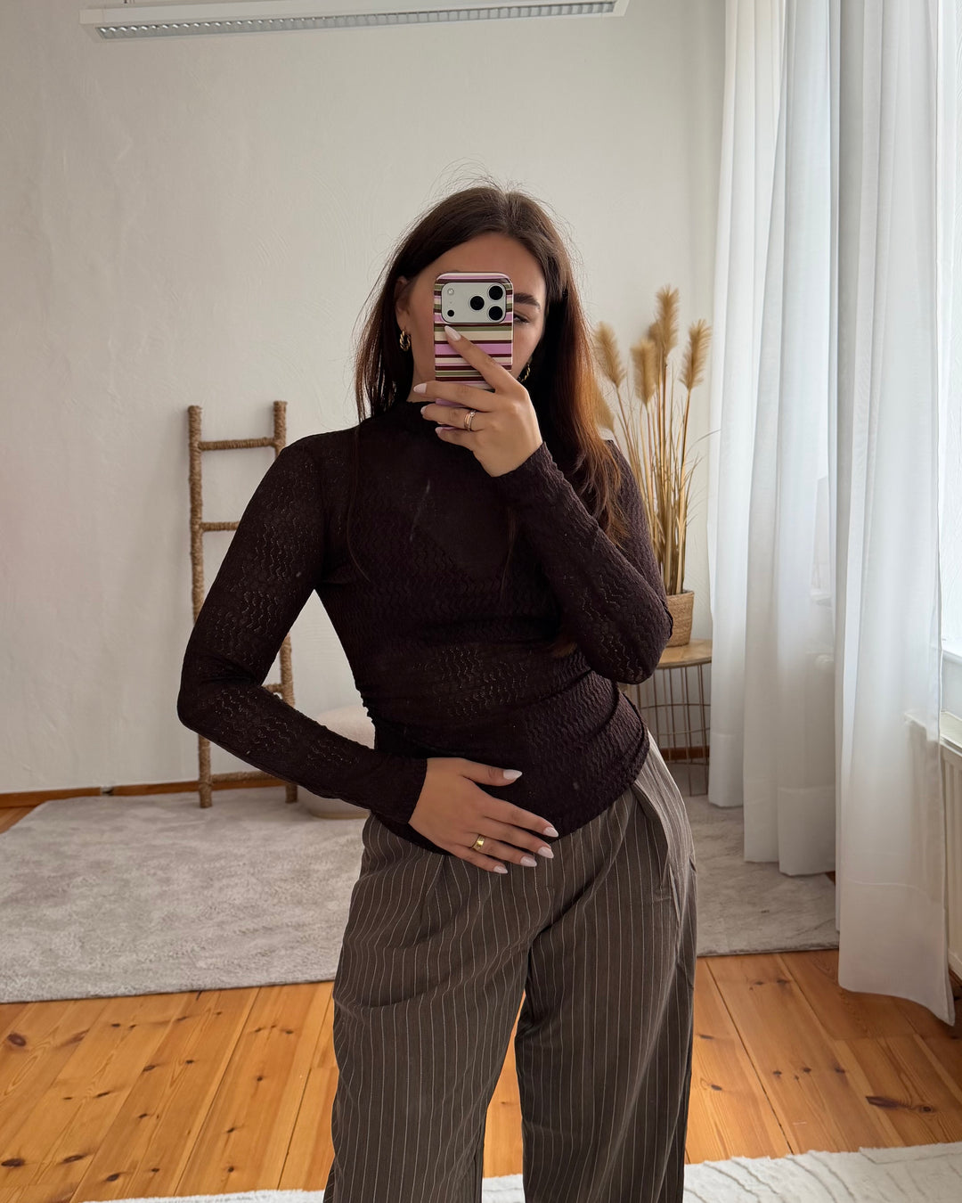 Struktur-Longsleeve mit Stehkragen verschiedene Farben