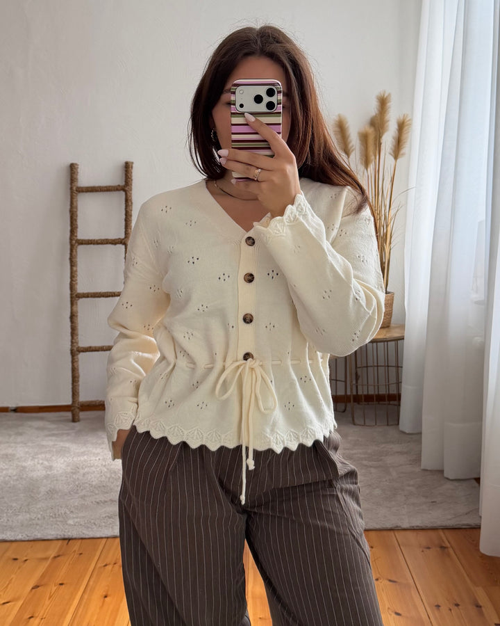 Pointelle-Strickjacke mit Taillenband