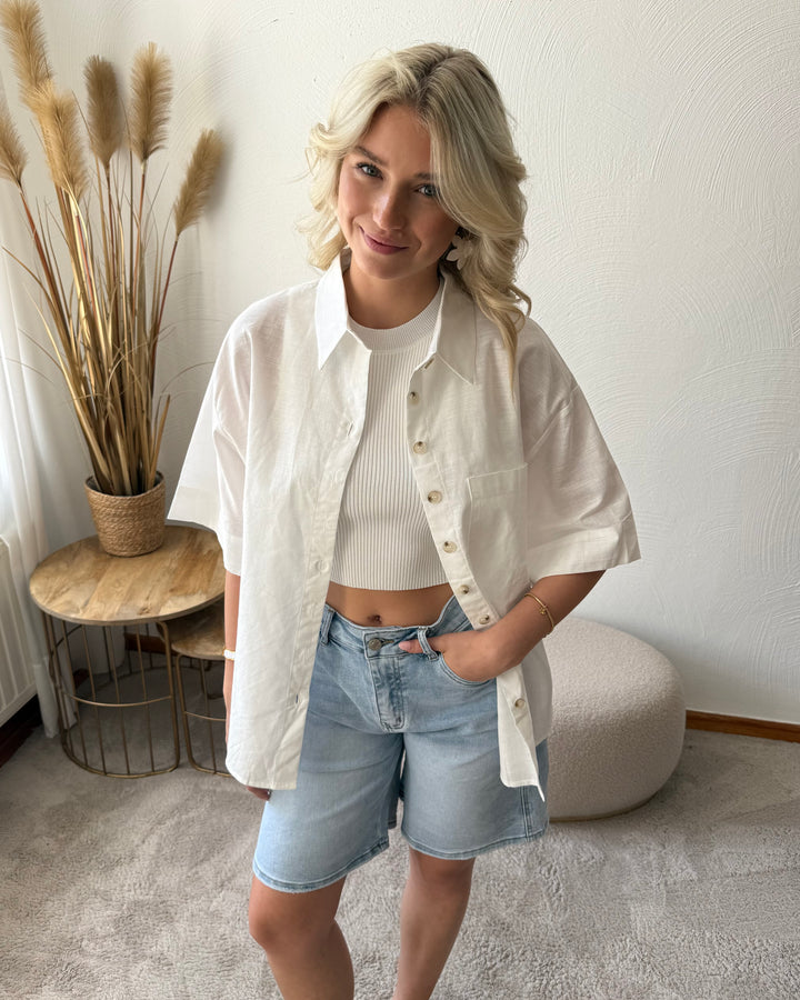 Oversized Kurzarm Hemd Damen – Lässiges Sommerhemd mit Perlmutt Knöpfen