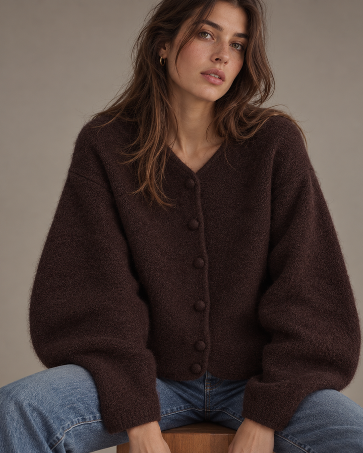 Cardigan mit Stoffknöpfen in Dunkelbraun